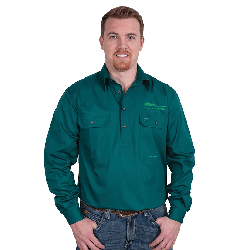 Mens Cameron Half Button Green - Just Country