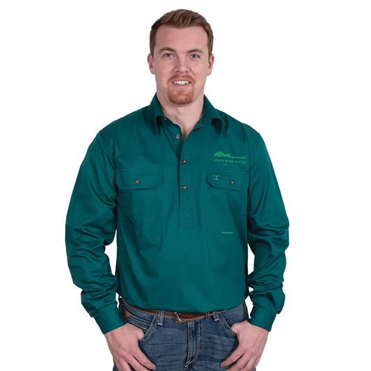 Mens Cameron Half Button Green - Just Country