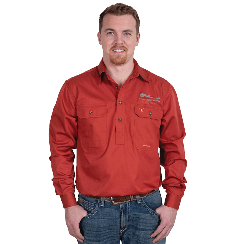 Mens Cameron Half Button Rust - Just Country