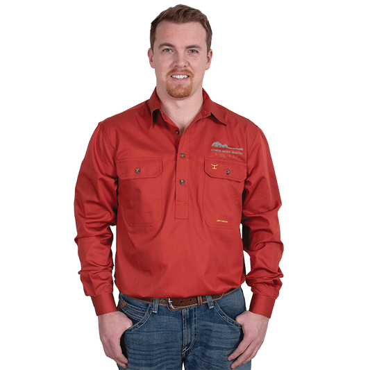 Mens Cameron Half Button Rust - Just Country